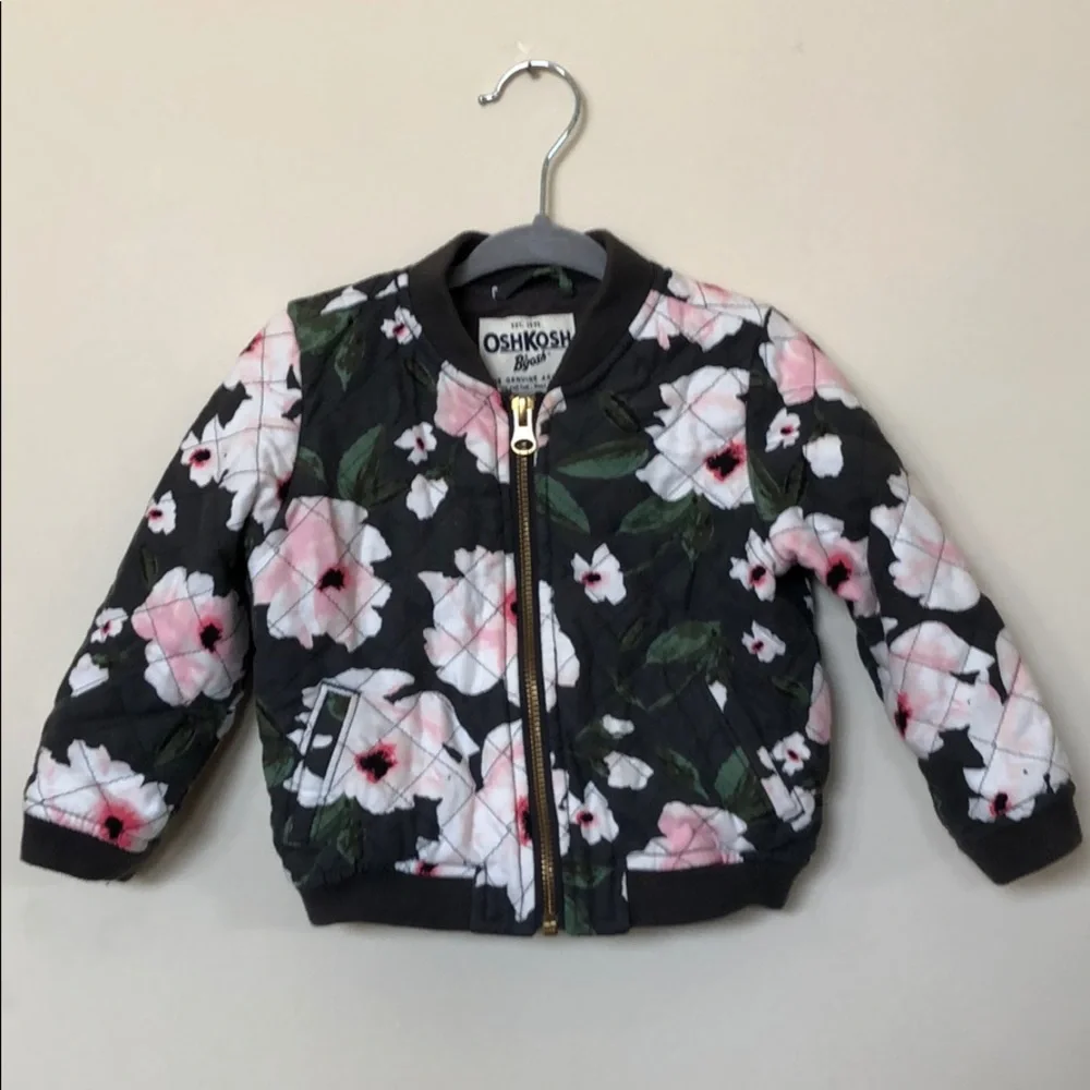OshKosh B'gosh Black Floral Quilted Bomber Jacket